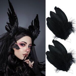 2Pcs Black Feather Hair Clip Crow